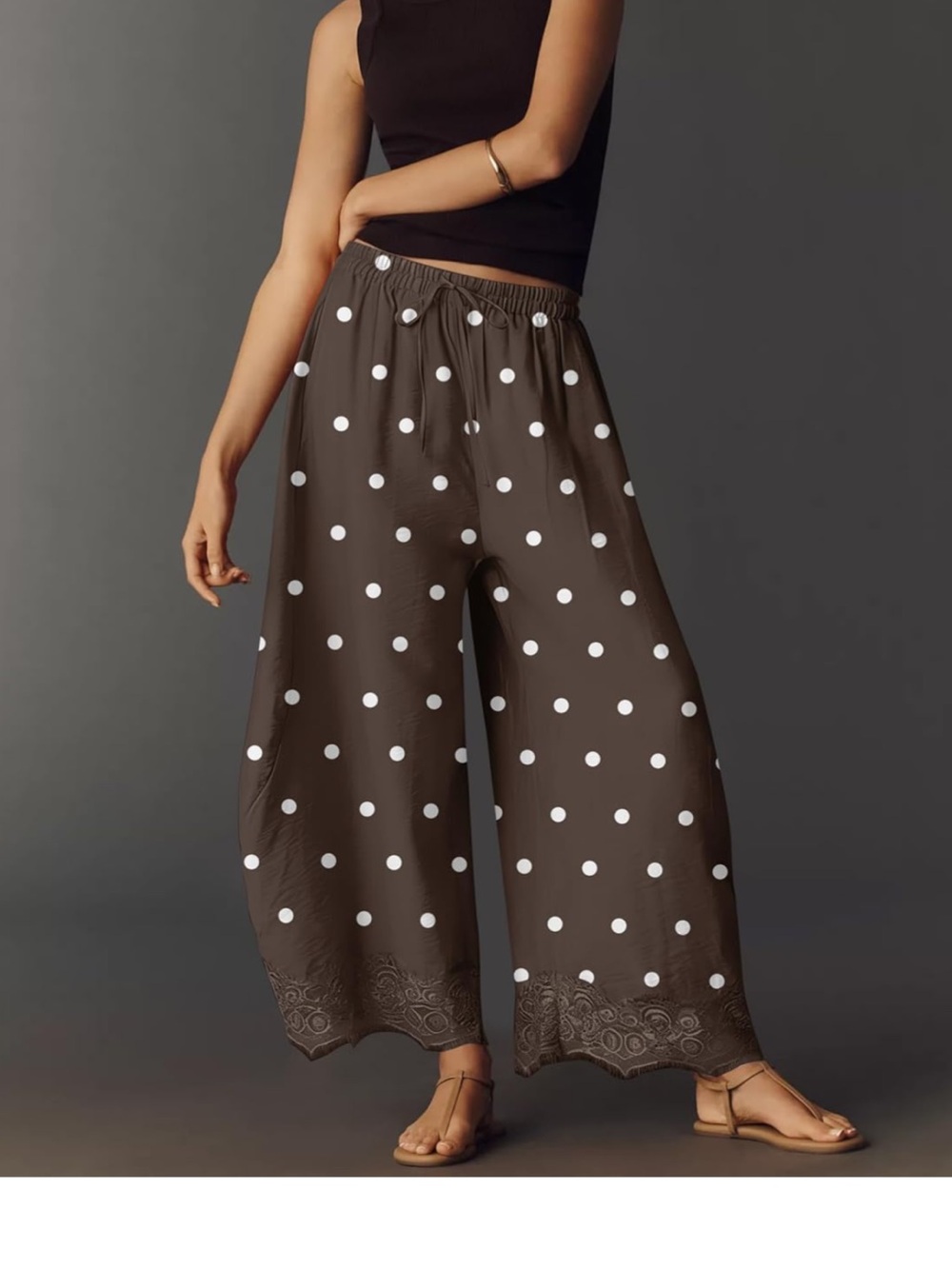 Women’s Brown Polka Dot barrel bloomer Wide-Leg Pants
